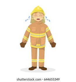 Isolated crying fireman.