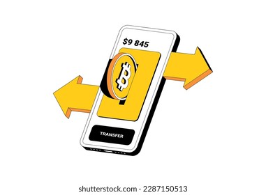 Isolated cryptocurrency bitcoin transfer in isometric style. Online payment. Vector