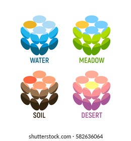 Isolated cubes logos shapes on a white background. Vector illustration symbolizes the different natural environment