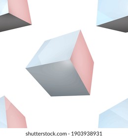 Isolated cubes on white background. 3D rendering. Realistic and creative illustration. Seamless repeatable pattern. Fabric and product design. Gray colors. Vector EPS10. 