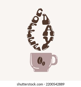 Taza aislada de café y café de día en forma de gota de estilo plano.
