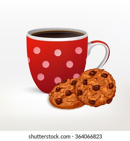 Isolated cup with dots decor and Cookies set