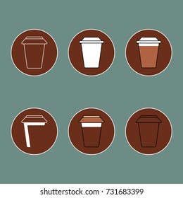 Isolated cup icons with coffee on take-away in flat style.