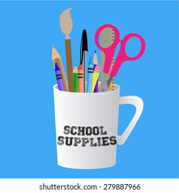Isolated cup with school supplies. Vector illustration