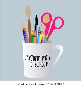 Isolated cup with school supplies. Vector illustration