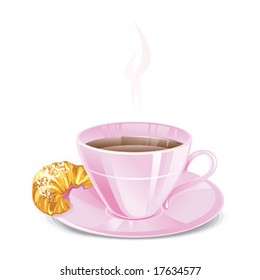 Isolated cup of tea with croissant