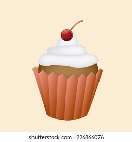 an isolated cupcake with a cherry for a birthday party
