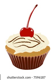 Isolated cupcake with a cherry on top