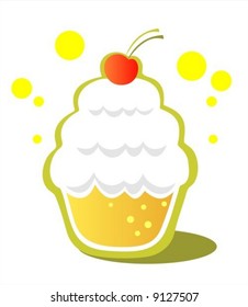 Isolated cupcake with cherry on a white background.
