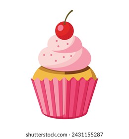 Cupcake aislado con ilustración vectorial de cereza