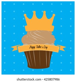 Isolated cupcake with a crown and a ribbon with text on a blue background for father's day celebrations