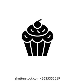 Isolated cupcake icon. This vector design shows a detailed cupcake with frosting and a cherry. Suitable for dessert or food-related content.