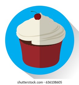 Isolated cupcake on a colored button, Vector illustration