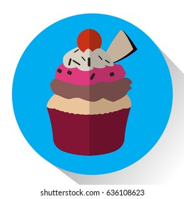 Isolated cupcake on a colored button, Vector illustration
