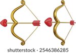isolated cupid bow with heart shaped arrow. 3d valentine cupid bow with arrow realistic illustration