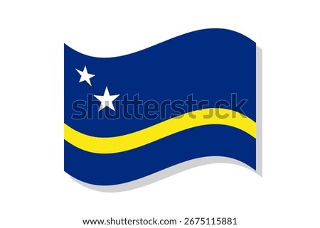 Isolated Curacao flag design. Curacao wavy flag digital vector 3d illustration. Fluttering flag. Grey shadow, white background.