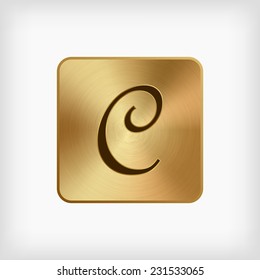 isolated cursive handwriting English alphabet " C " letter in gold icon on white background (vector)