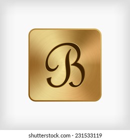 isolated cursive handwriting English alphabet " B " letter in gold icon on white background (vector)