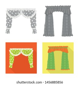 Isolated of curtains and drapes lbject logos. Collection of curtains and blinds stock vector illustration.