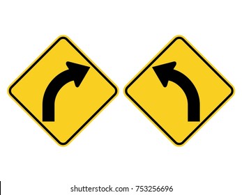 isolated curve to left and right warning road sign vector flat design 
