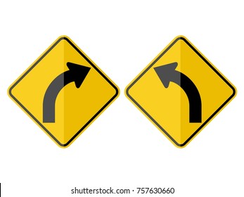 isolated curve to left and right warning road sign vector flat design paperwork