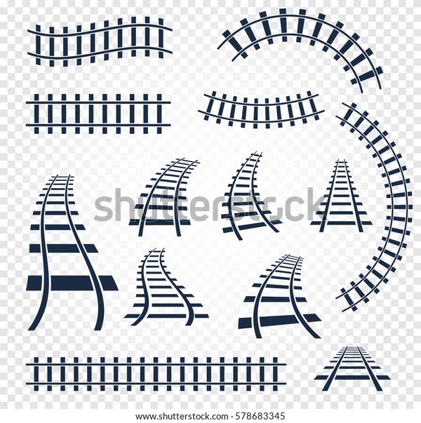 白い背景にカーブと直線のレールセット 鉄道の上面図コレクション