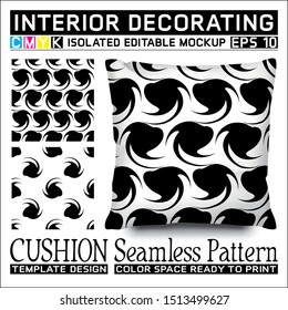 Isolated cushion mockup with seamless pattern. Abstract ornamental style in cmyk color space black and white. Interior decorating theme. This pattern can also used for other.