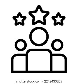 Isolated customers rating in outine icon on white background. Review, satisfaction, feedback, stars, clients, teamwork