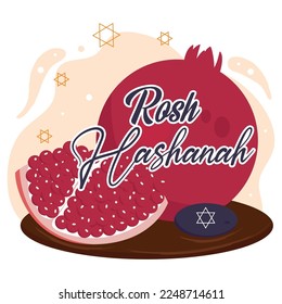 Isolated cut and full pomegranate fruit Rosh Hashanah poster Vector