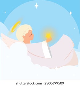 Caricatura de ángel lindo aislado en las nubes Vector