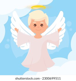 Caricatura de ángel lindo aislado en las nubes Vector