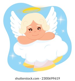 Caricatura de ángel lindo aislado en las nubes Vector