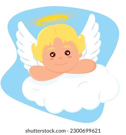 Caricatura de ángel lindo aislado en las nubes Vector