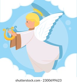 Caricatura de ángel lindo aislado en las nubes Vector