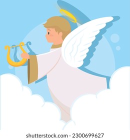 Caricatura de ángel lindo aislado en las nubes Vector