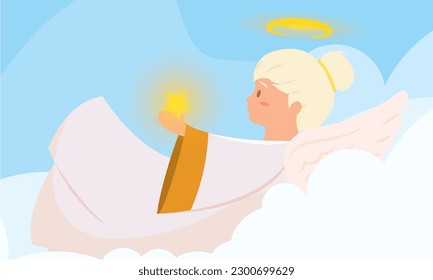 Caricatura de ángel lindo aislado en las nubes Vector