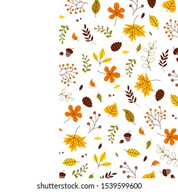 Isolated cute autumn leaf and small fruit square frame in scandinavian style. Flat icon for offer banner, ad, thanksgiving poster, logo, background. Vector Illustration