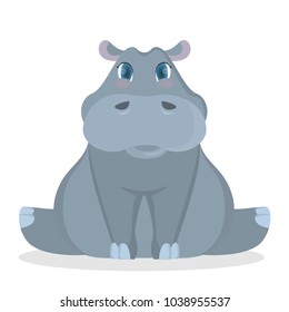 Isolated cute baby hippo on white background.