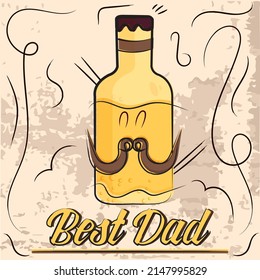 Isolated cute beer bottle cartoon Happy father day retro template Vector