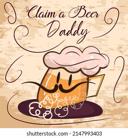 Isolated cute beer glass cartoon Happy father day retro template Vector