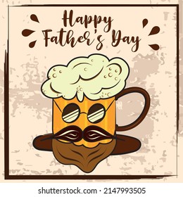 Isolated cute beer glass cartoon Happy father day retro template Vector