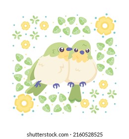 Isolated cute bird in a floral frame Vector illustration