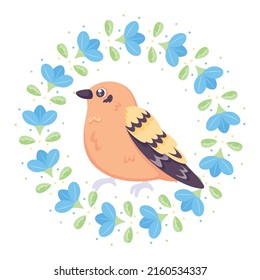 Pájaro lindo aislado en un marco floral Ilustración vectorial