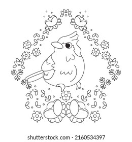 Isolated cute bird in a floral frame Vector illustration