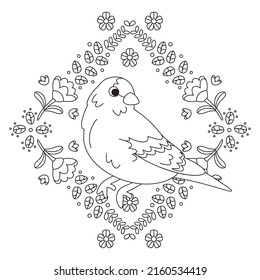 Isolated cute bird in a floral frame Vector illustration