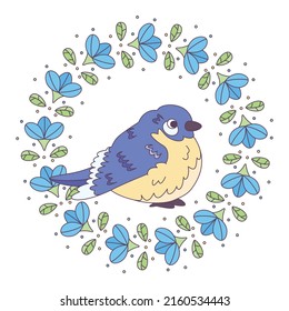 Isolated cute bird in a floral frame Vector illustration