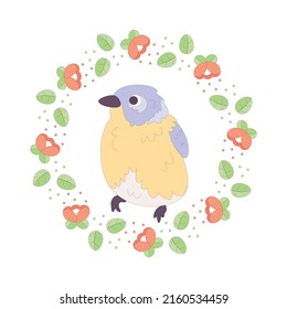 Isolated cute bird in a floral frame Vector illustration