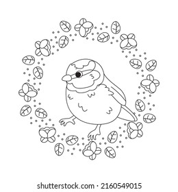 Isolated cute bird in a floral frame Vector illustration