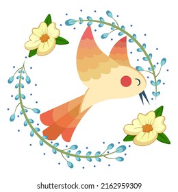 Isolated cute bird in a floral frame Vector illustration