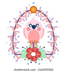 Isolated cute bird in a floral frame Vector illustration